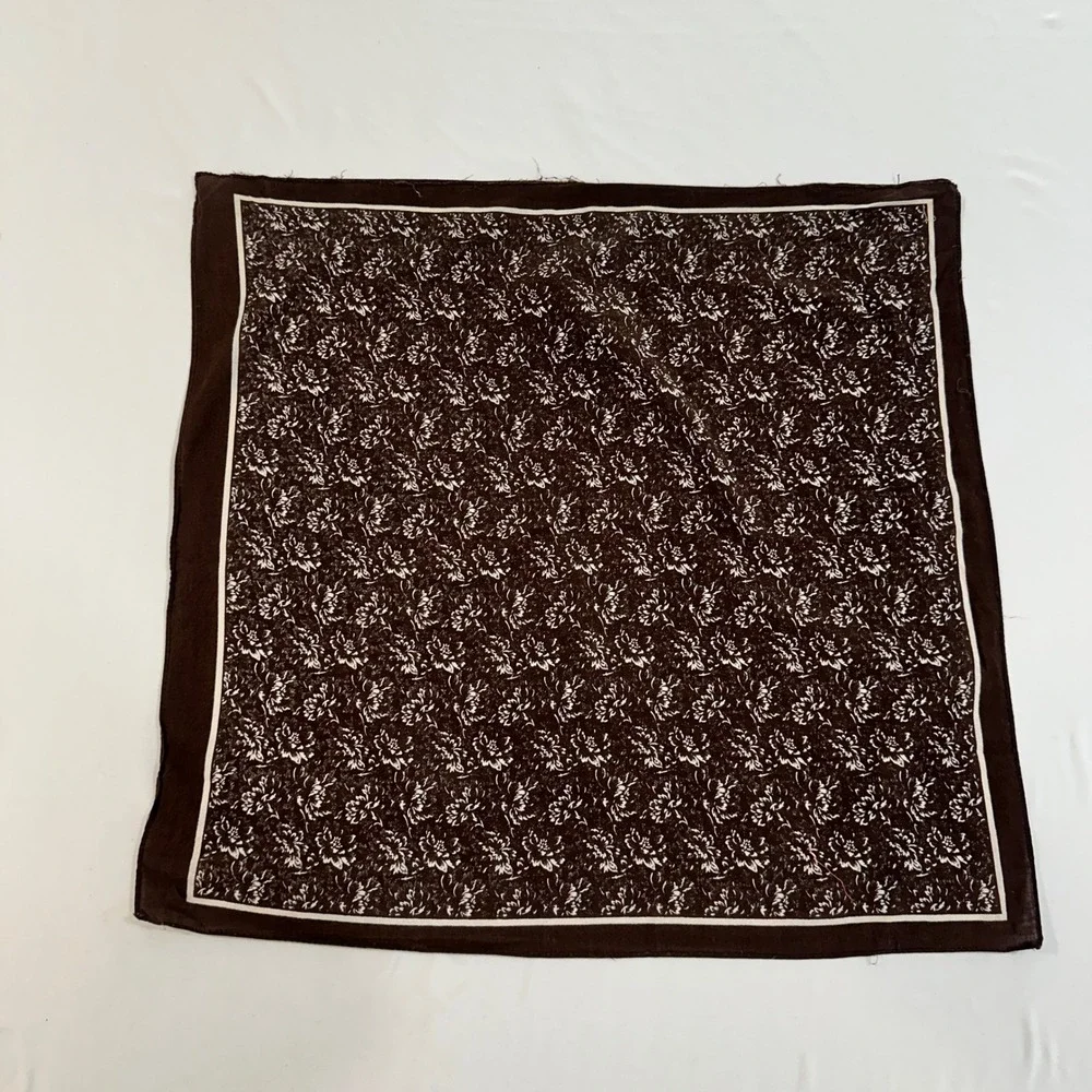 Vintage Square Scarf Brown White Floral Print Neckerchief Bandana 20 Inch